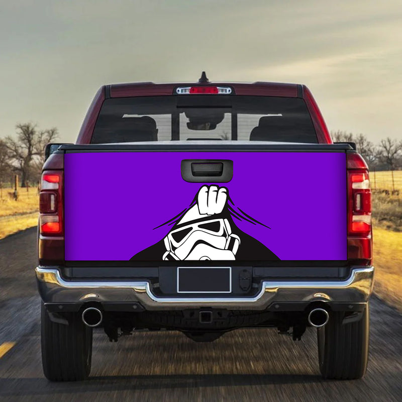 Stormtrooper Peek Under The Blanket Purple Truck Tailgate Decal Sticker