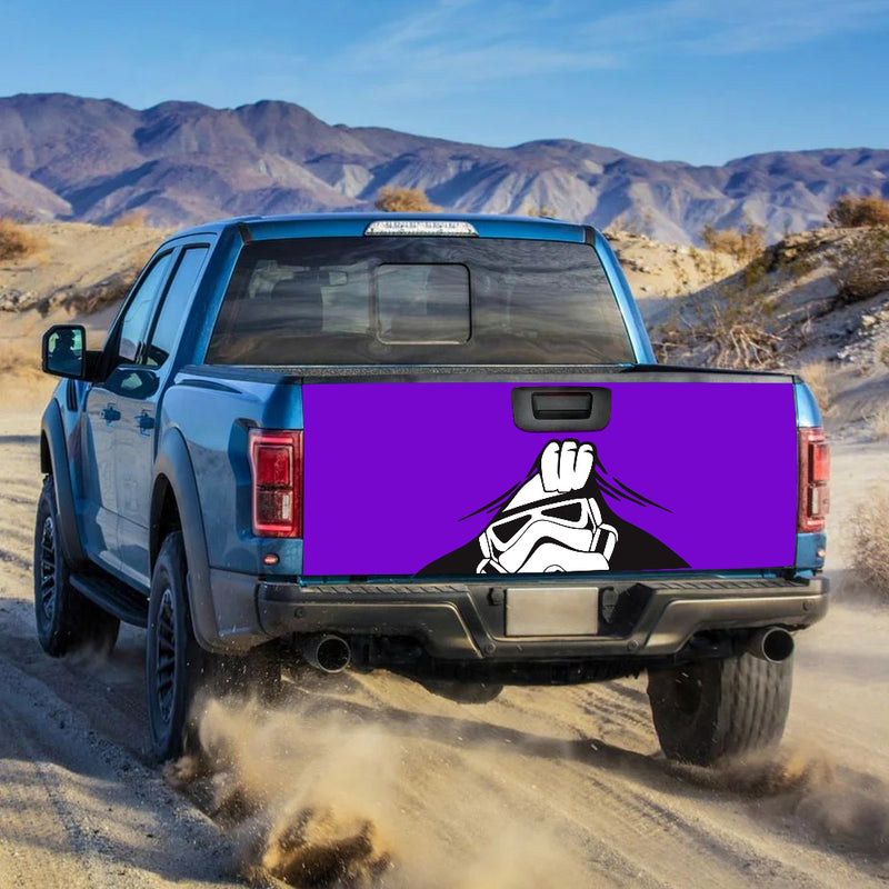 Stormtrooper Peek Under The Blanket Purple Truck Tailgate Decal Sticker