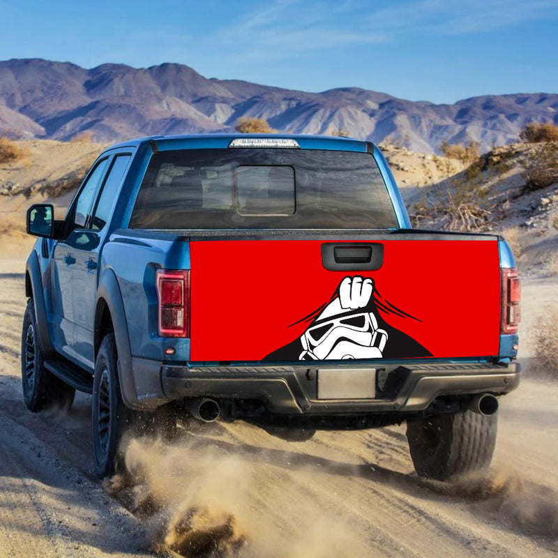 Stormtrooper Peek Under The Blanket Red Truck Tailgate Decal Sticker