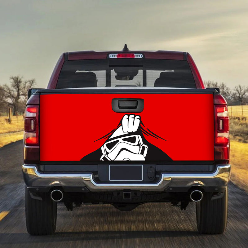 Stormtrooper Peek Under The Blanket Red Truck Tailgate Decal Sticker