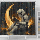 Stormtrooper Reading On A Crescent Moon Shower Curtain