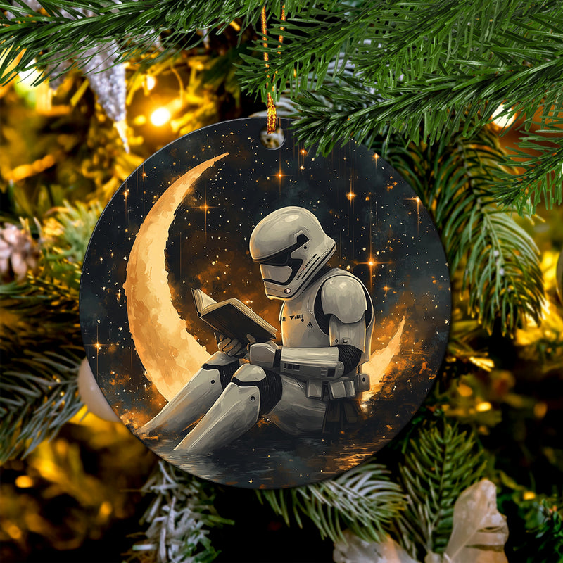 Stormtrooper Reading On A Crescent Moon Mica Circle Ornament Perfect Gift For Holiday