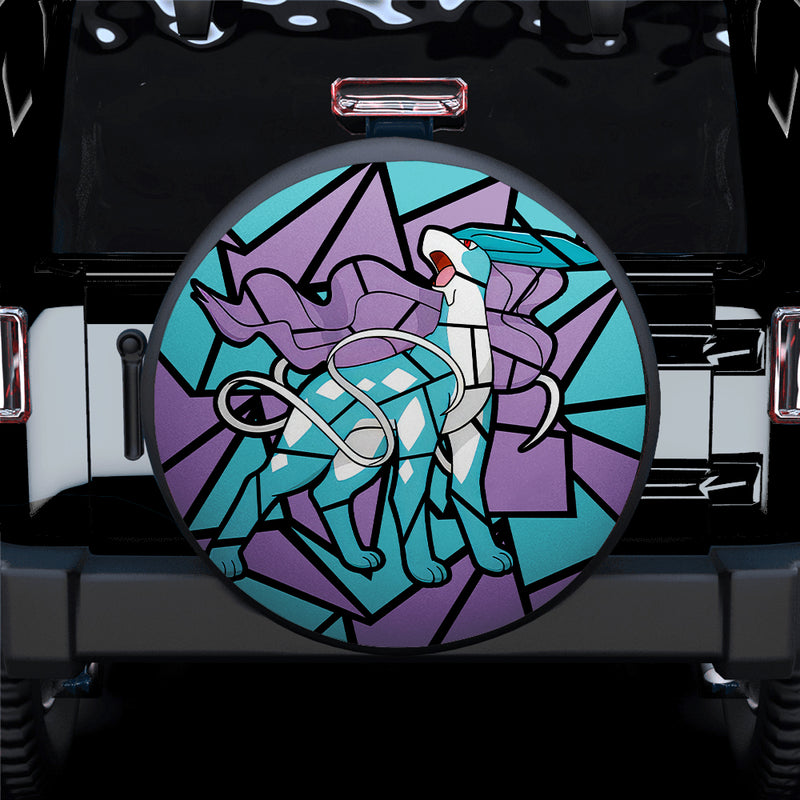 Suicune Pokemon Stained Glass Car Spare Tire Covers Gift For Campers