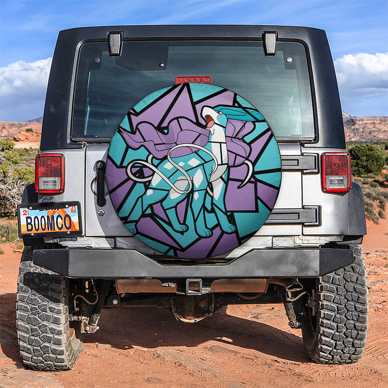 Suicune Pokemon Stained Glass Car Spare Tire Covers Gift For Campers