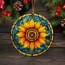Sunflower Stained Glass Green Mica Ornament Perfect Gift For Holiday