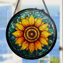 Sunflower Art Round Stained Glass Window Hanging Panel Suncatcher