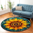 Sunflower Stained Glass Round Rug