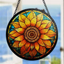Sunflower Round Stained Glass Window Hanging Panel Suncatcher