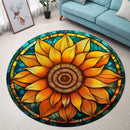 Sunflower Stained Glass Round Rug