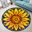 Sunflower Green Stained Glass Round Rug