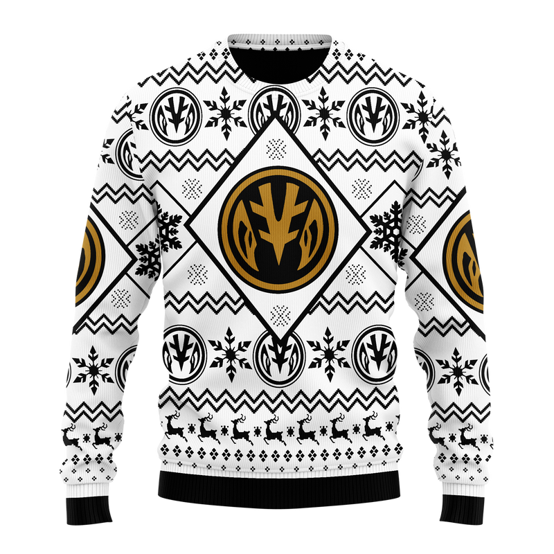 Mighty Morphin White Power Ranger Ugly Christmas Sweater Xmas Gift