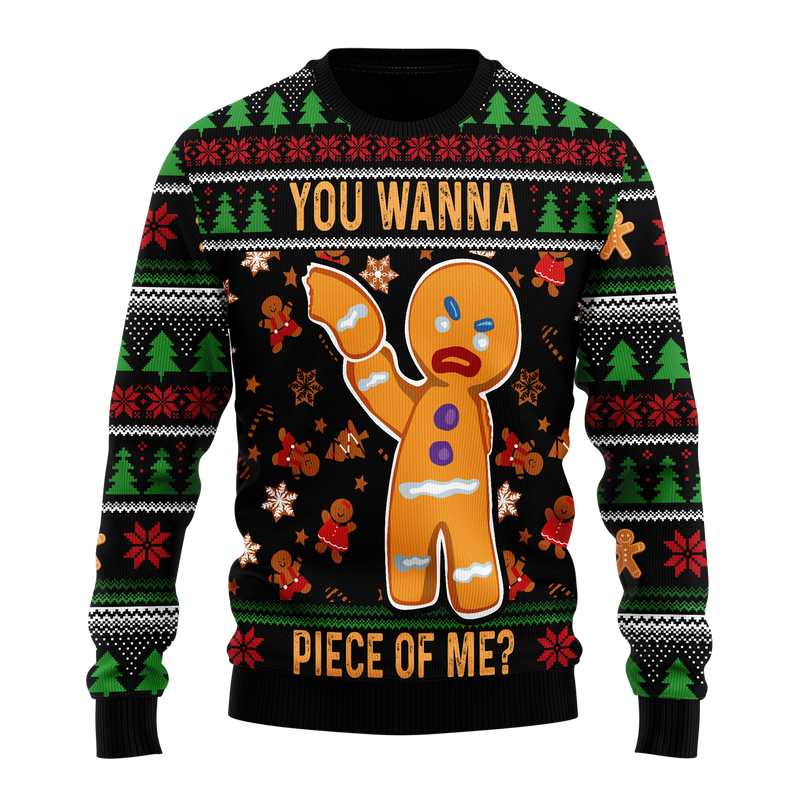 Gingerbread Man You Wanna Piece Of Me Ugly Christmas Sweater Xmas Gift