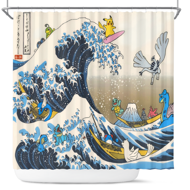 The Great Wave Pokemon Christmas Shower Curtain