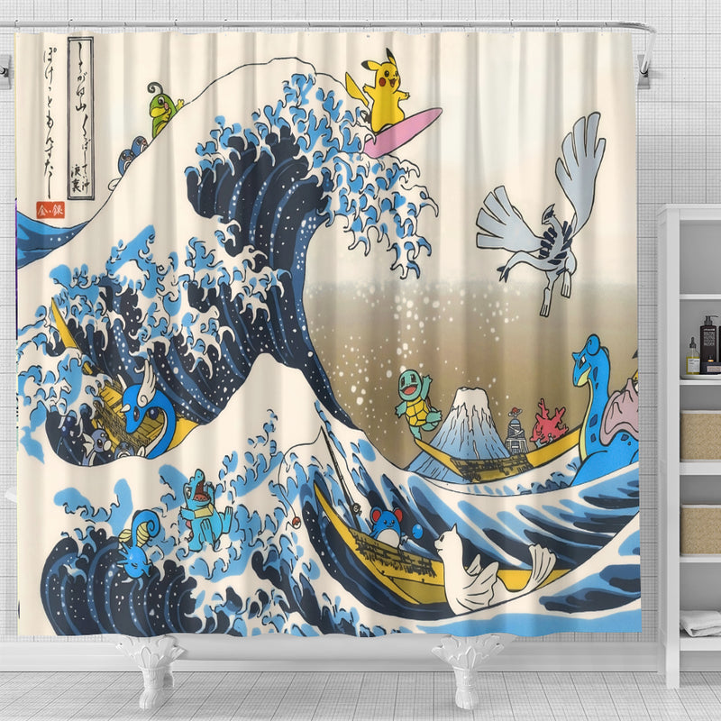 The Great Wave Pokemon Christmas Shower Curtain