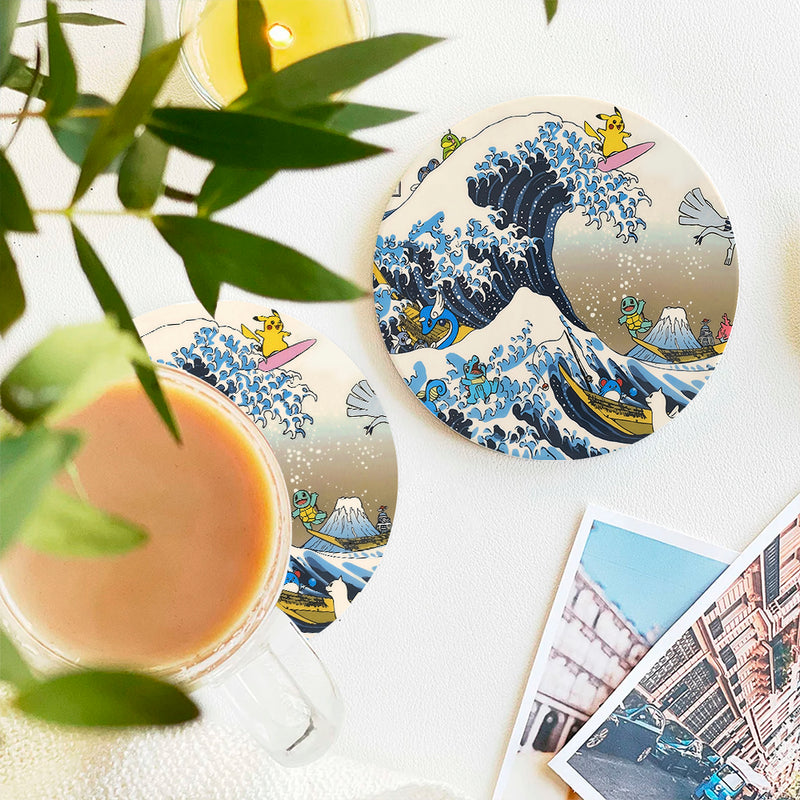 The Great Wave Pokemon Ceramic Drink Coasters