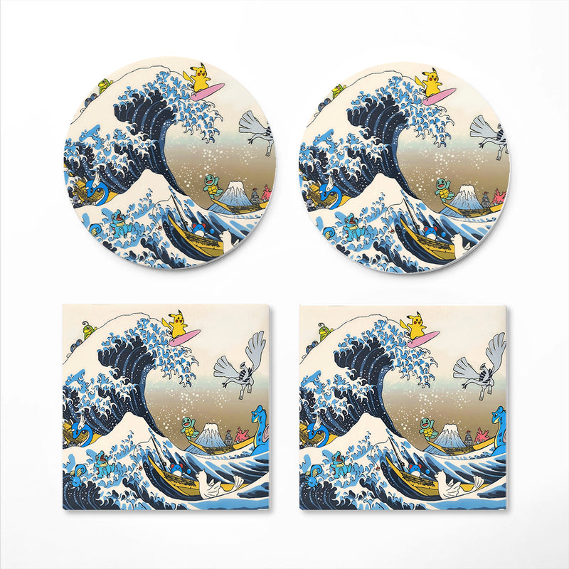 The Great Wave Pokemon Ceramic Drink Coasters