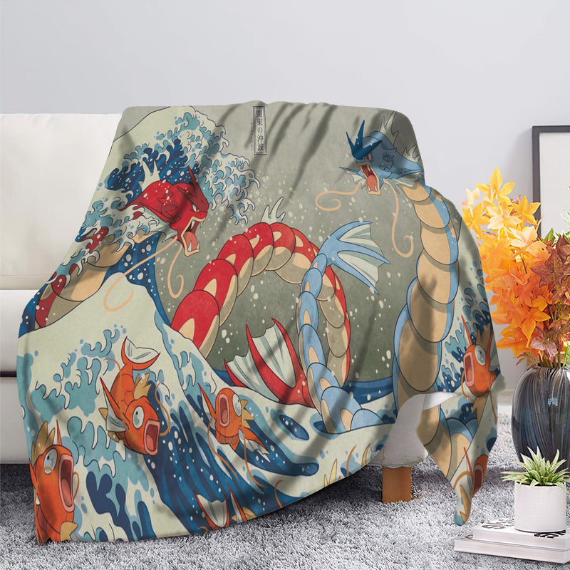 The Great Wave Red Vs Blue Gyarados Pokemon The Great Wave Premium Blanket