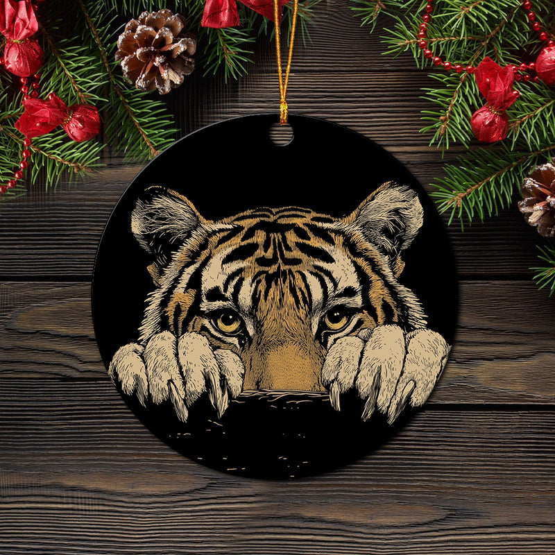 Tiger Peeking Wall Mica Circle Ornament Perfect Gift For Holiday