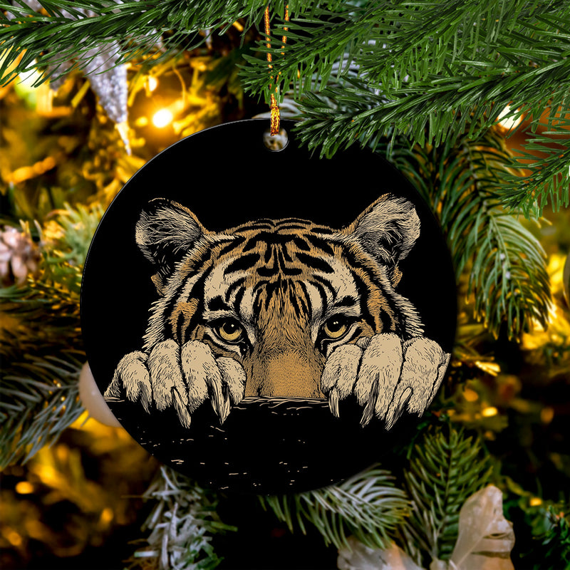 Tiger Peeking Wall Mica Circle Ornament Perfect Gift For Holiday