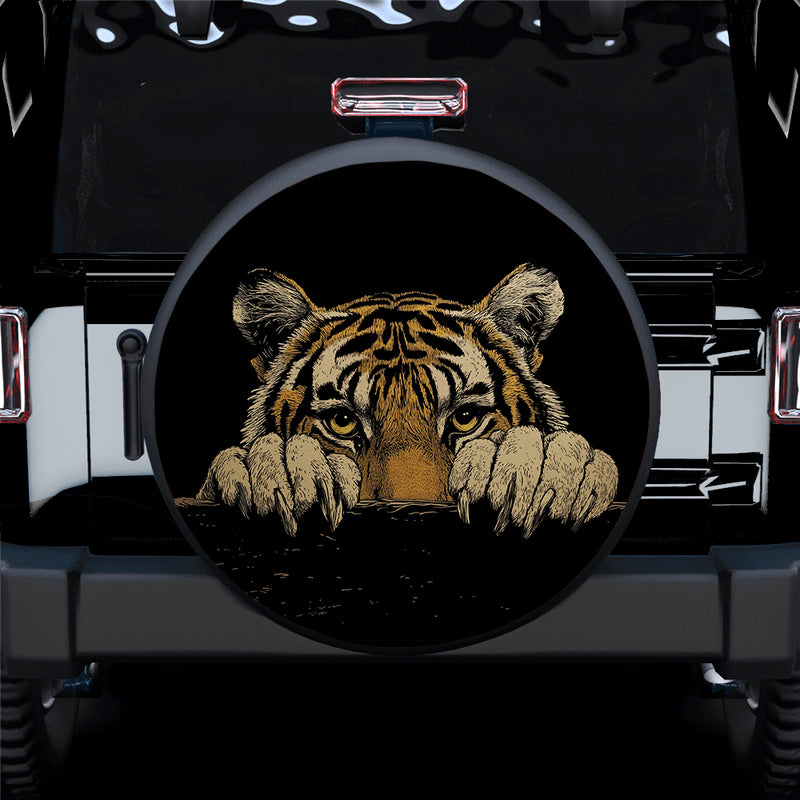 Tiger Peeking Wall Car Spare Tire Cover