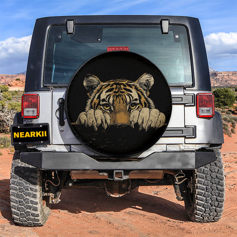 Tiger Peeking Wall Car Spare Tire Cover