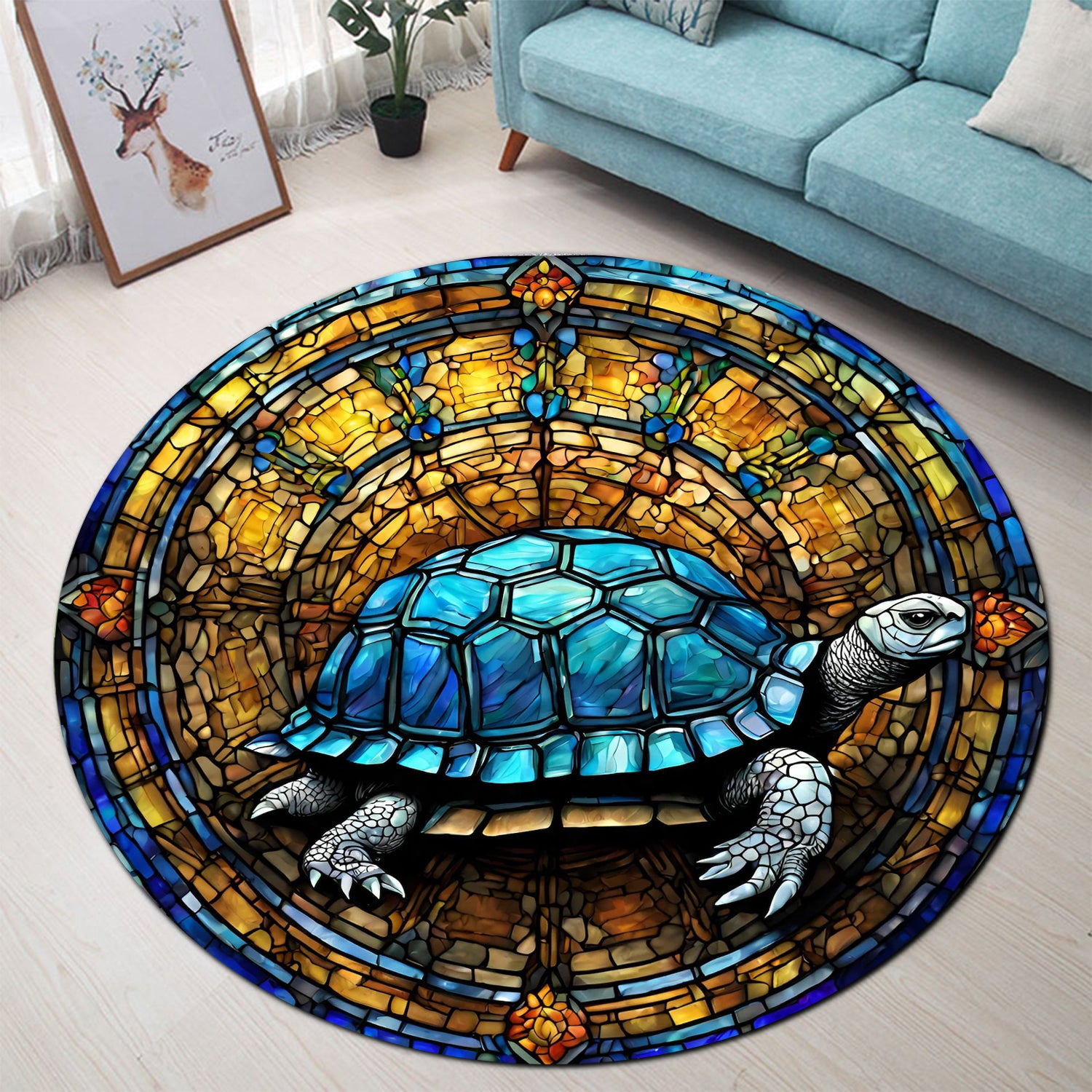 Circle Turtle Rug Tortoise Turtle Stained Glass Round Rug