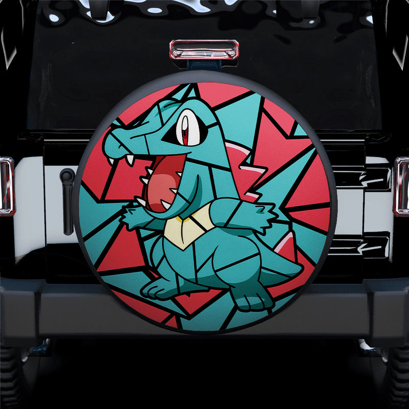 Totodile Pokemon Stained Glass Car Spare Tire Covers Gift For Campers