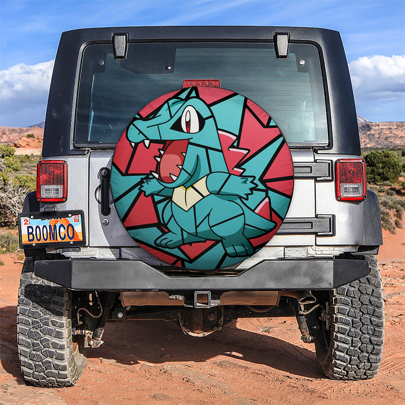 Totodile Pokemon Stained Glass Car Spare Tire Covers Gift For Campers