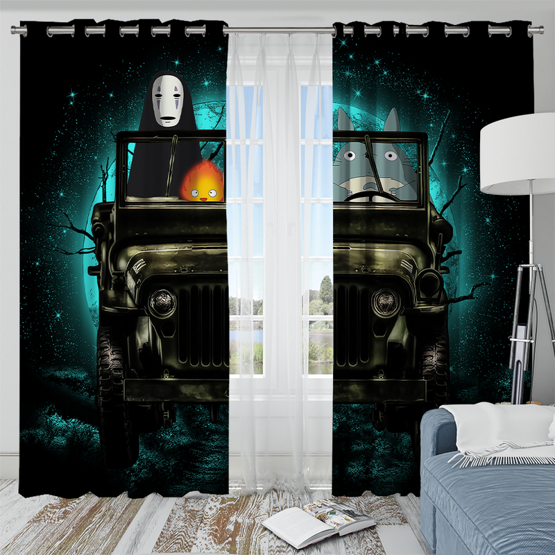 Totoro No Face Ghibli Ride Jeep Halloween Funny Anime Window Curtain