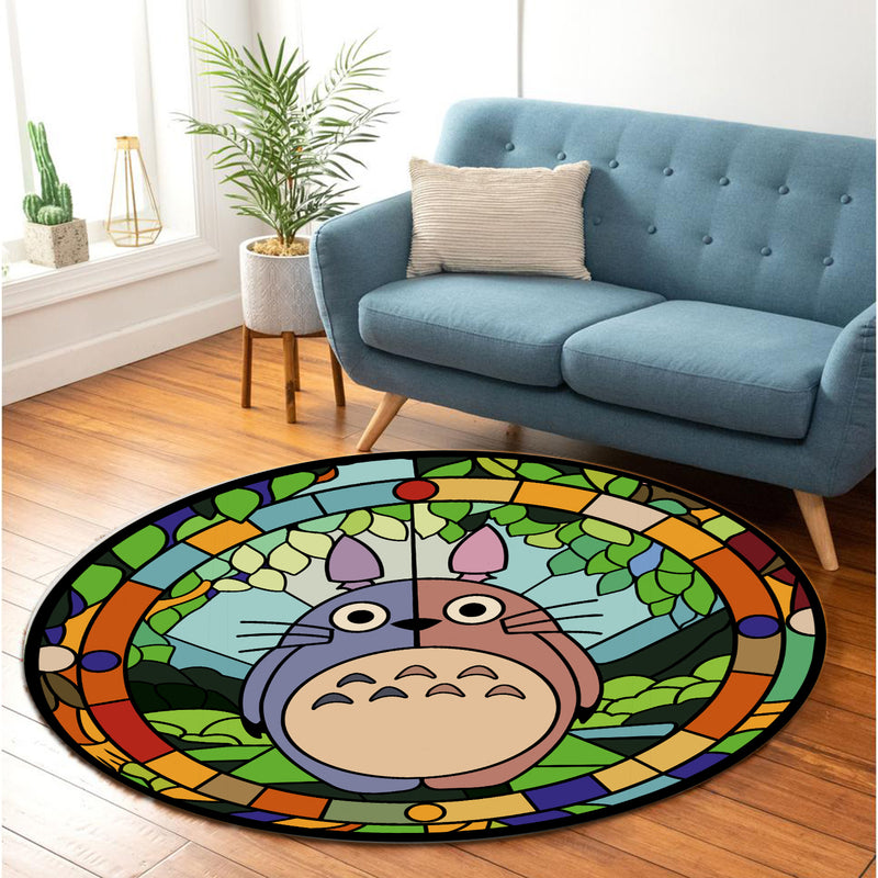 Totoro Ghibli Cute Stained Glass Round Rug