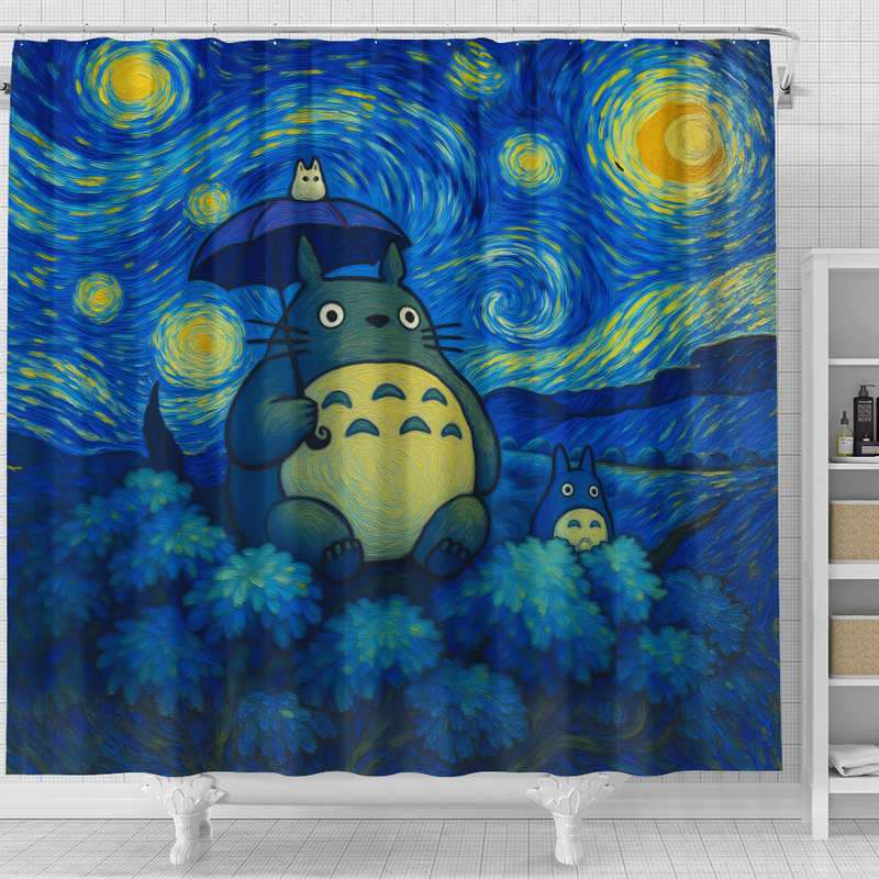 Totoro Gibli Chill Starry Night Shower Curtain