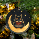 Totoro Reading On A Crescent Moon Mica Circle Ornament