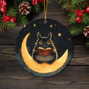 Totoro Reading On A Crescent Moon Mica Circle Ornament