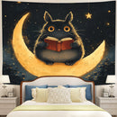 Totoro Reading On A Crescent Moon 1 Tapestry Room Decor