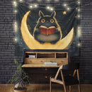 Totoro Reading On A Crescent Moon 1 Tapestry Room Decor