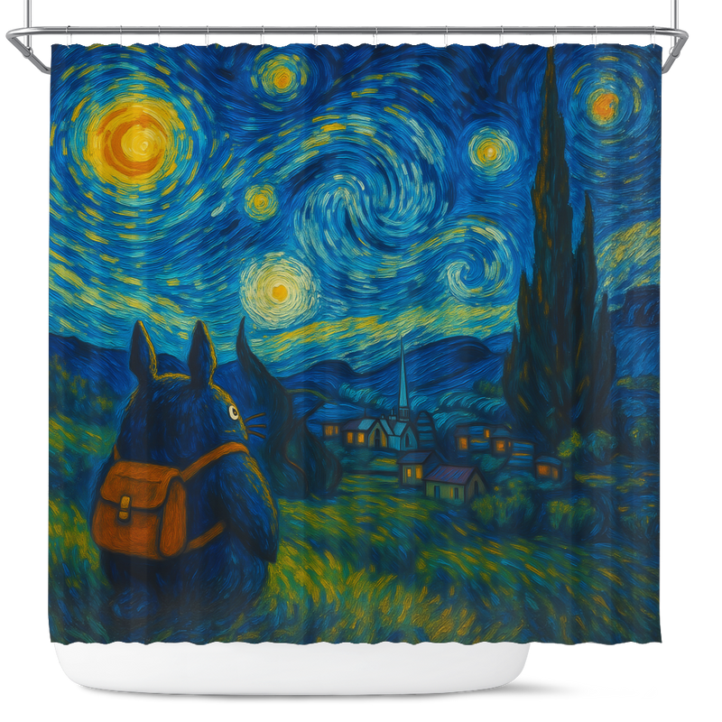 Totoro Travel Starry Night Shower Curtain