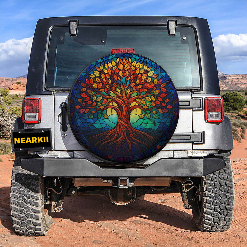 Stained Glass Tree of Life Jeep Car Spare Tire Cover