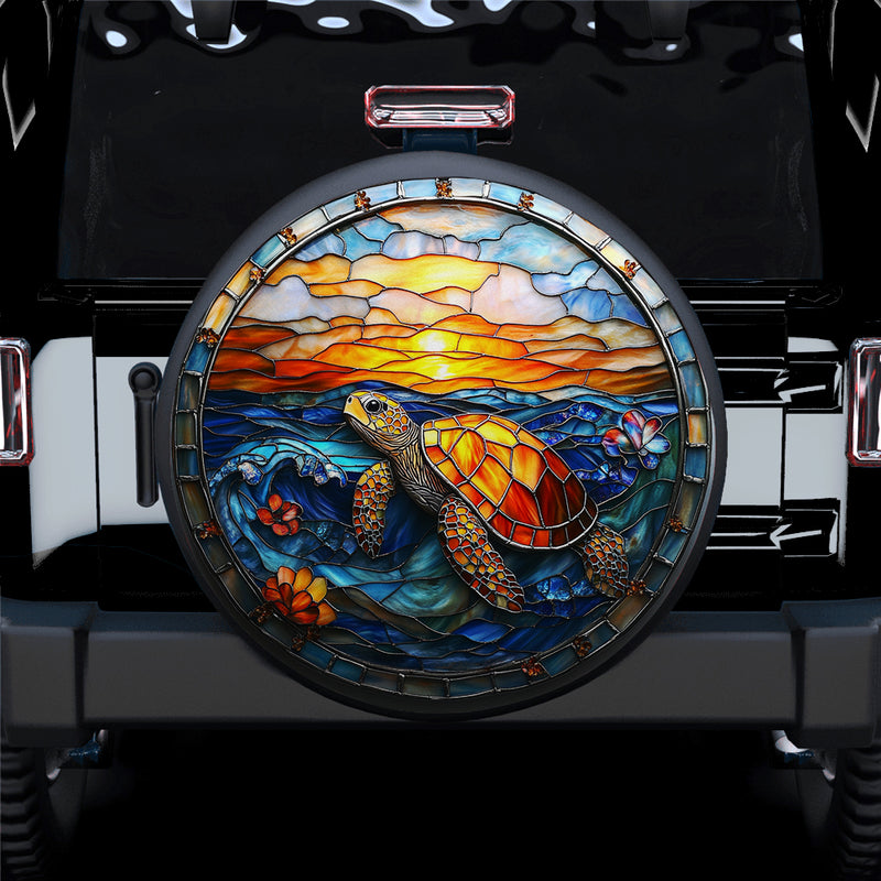 Turtle Stained Glass Car Spare Tire Cover