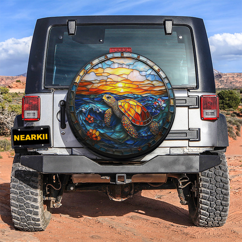 Turtle Stained Glass Car Spare Tire Cover