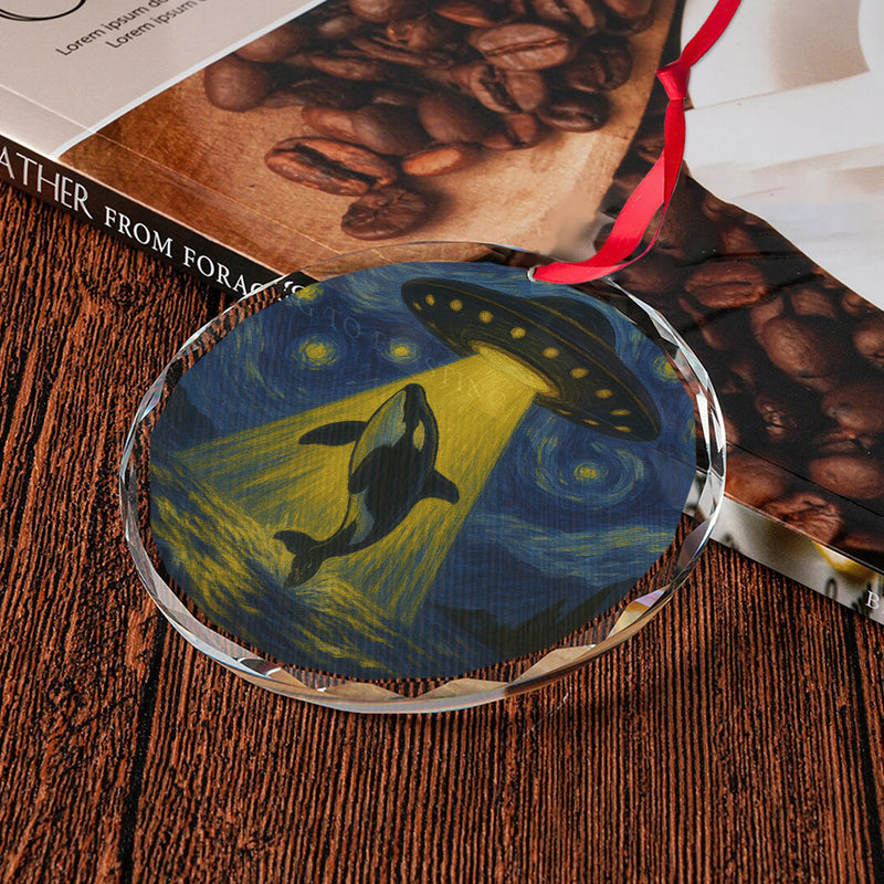 UFO Killer Whale In Starry Night Glass Ornament