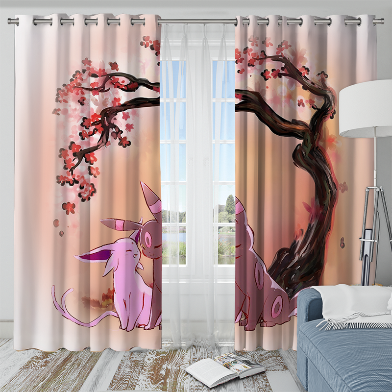 Umbreon And Espeon Eevee Evolution Pokemon Couple Cherry Blossom Windown Curtain