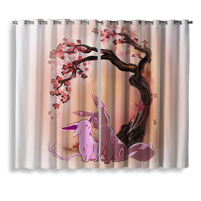 Umbreon And Espeon Eevee Evolution Pokemon Couple Cherry Blossom Windown Curtain