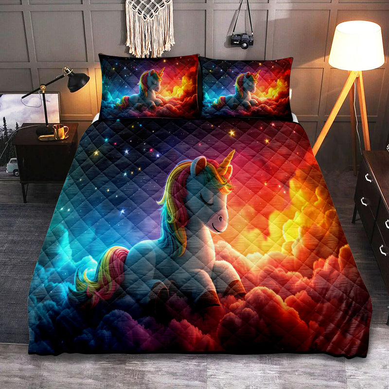 Unicorn Sitting On A Cloud With Sparkling Star Quilt Bed Sets