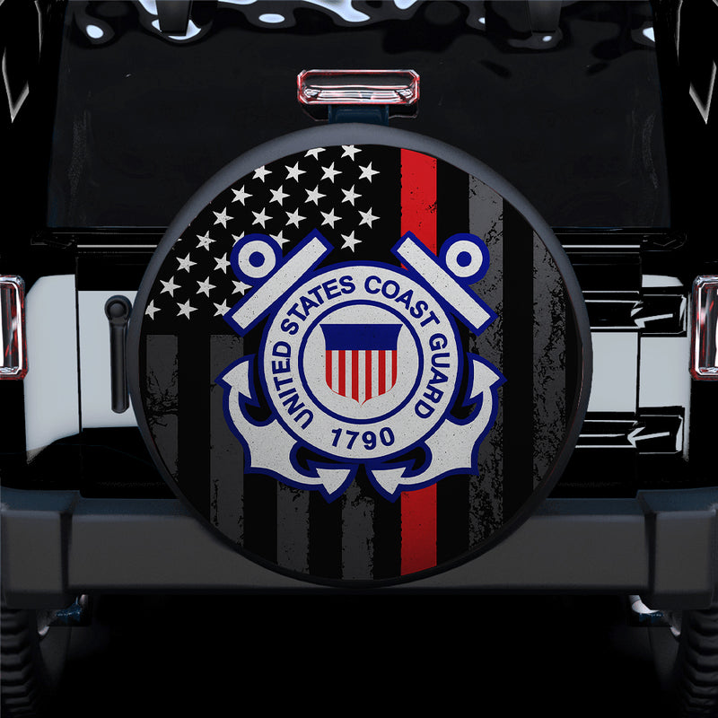 United States Coast Guard Red Line American Flag Jeep Car Spare Tire Cover
