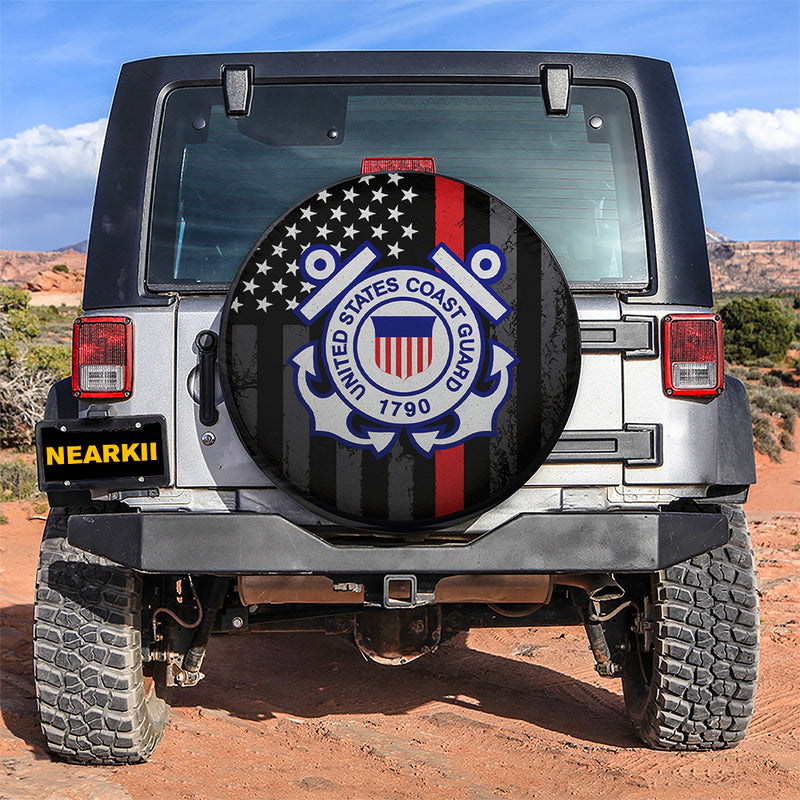United States Coast Guard Red Line American Flag Jeep Car Spare Tire Cover