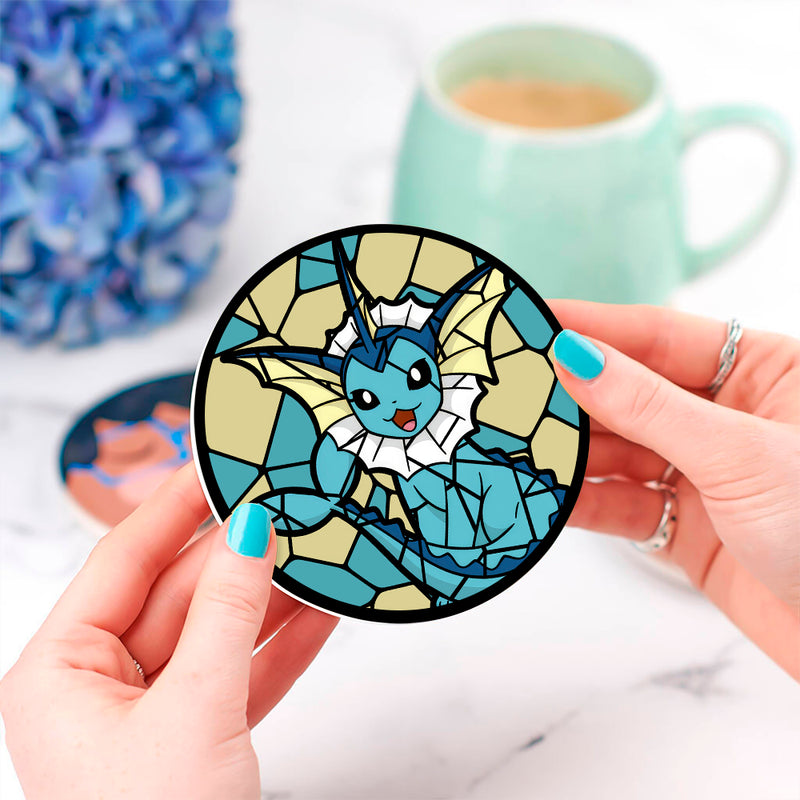 Vaporeon Eevee Evolution Stained Glass Drink Coasters
