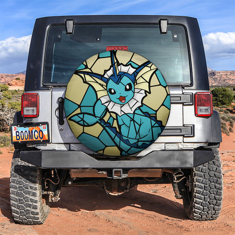 Vaporeon Eevee Evolution Pokemon Stained Glass Car Spare Tire Covers Gift For Campers