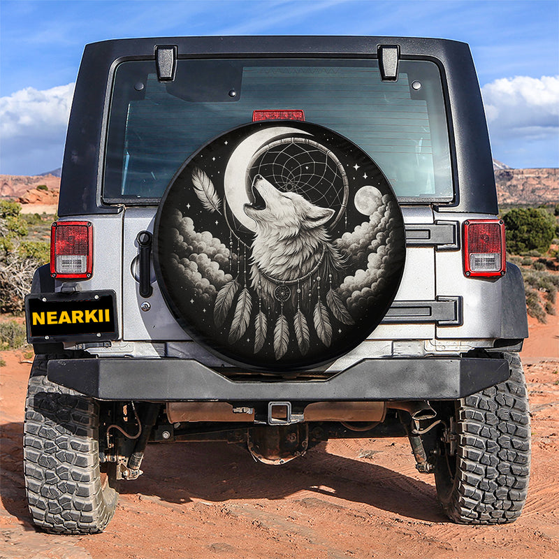 Wolf Howling at the Moon Dreamcatcher Jeep Car Spare Tire Cover