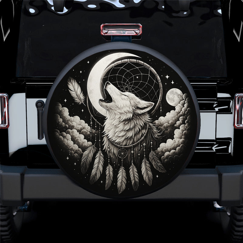 Wolf Howling at the Moon Dreamcatcher Jeep Car Spare Tire Cover