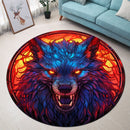 Wolf Stained Glass Round Rug